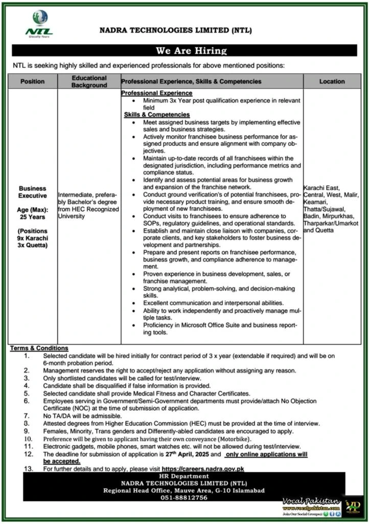 NADRA Jobs 2025 Apply Online 