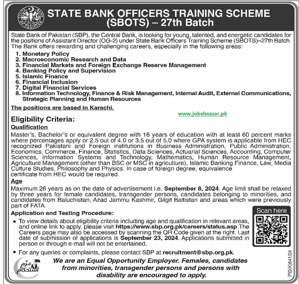 State Bank of Pakistan SBP Jobs 2025 Officers Training Scheme